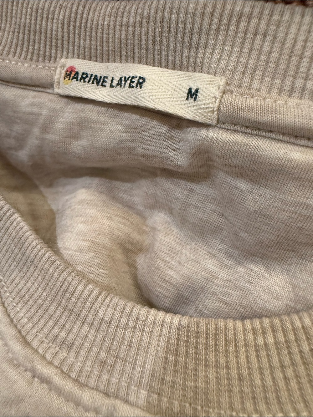 Marine Layer. Corbet Quilted Puff Sleeve Crewneck. Heather Oatmeal. Size medium. - Picture 3 of 13